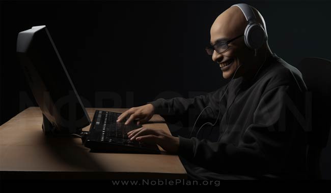 Deaf person on the computer